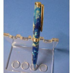 Handmade Custom Pen Blue  and Pearl Marbleized Acrylic In k Pen